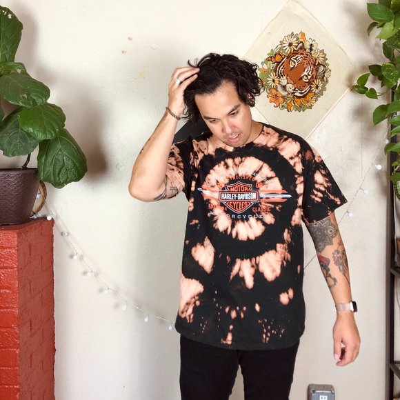 SOLD * Harley Custom Spiral Bleach Dye Logo NJ Tee - Picture 5 of 8